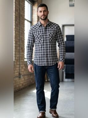 Diesel Black and White Plaid Button-Down Shirt